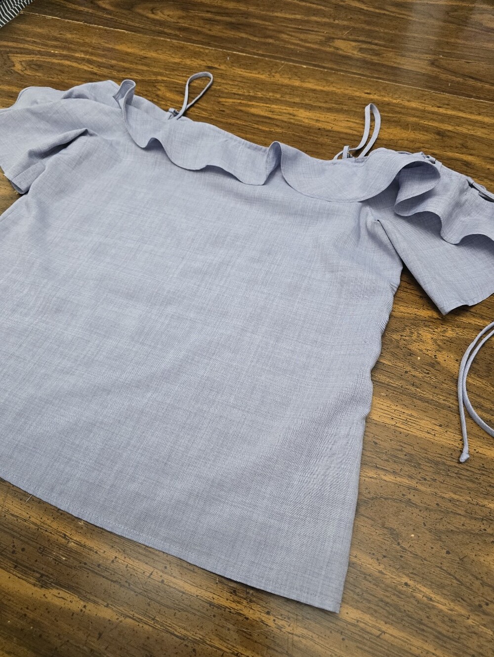 Women’s Light Blue Ruffle Off-Shoulder Top - Picture 6 of 7